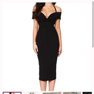 Nookie Black Off-Shoulder Midi Dress
